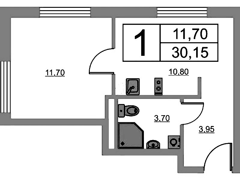 1-комнатная квартира 30.15 м², 3/16 эт., ЖК «Avenue Apart Pulkovo»
